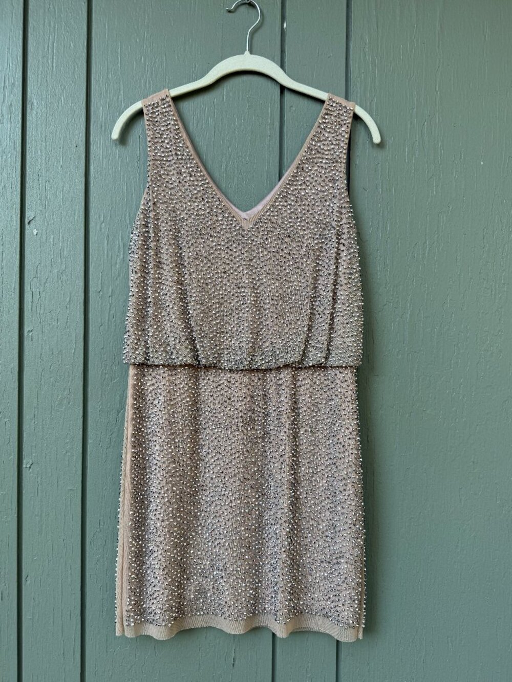 XSCAPE Champagne Beaded Dress — 2P GORGEOUS!!